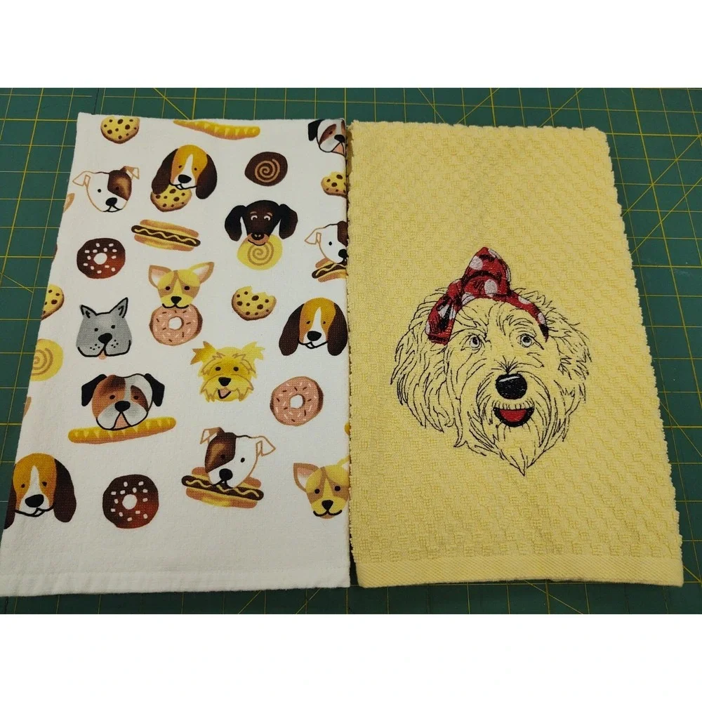 LABRADOODLE Dog With Headband Kitchen Bath Hand Bar Towel Set of 2